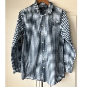Vineyard Vines Boys XL (18) Gingham Blue/White Button Up Whale Shirt Preppy